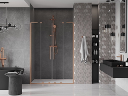 Mexen Velar L Duo posuvné sprchové dvere 140 cm, priehľadné, brúsená meď - 871-140-003-02-65