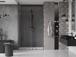 Mexen Velar L Duo sprchové dvere posuvné 140 cm, transparentné, brúsená zbraňová šedá - 871-140-003-02-66