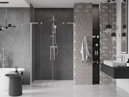 Mexen Velar L Duo sprchové dvere posuvné 140 cm, transparentné, brúsený nikel - 871-140-003-02-97