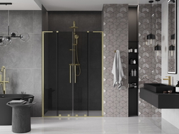 Mexen Velar L Duo posuvné sprchové dvere 140 cm, grafitové, zlaté kartáčované - 871-140-003-42-55