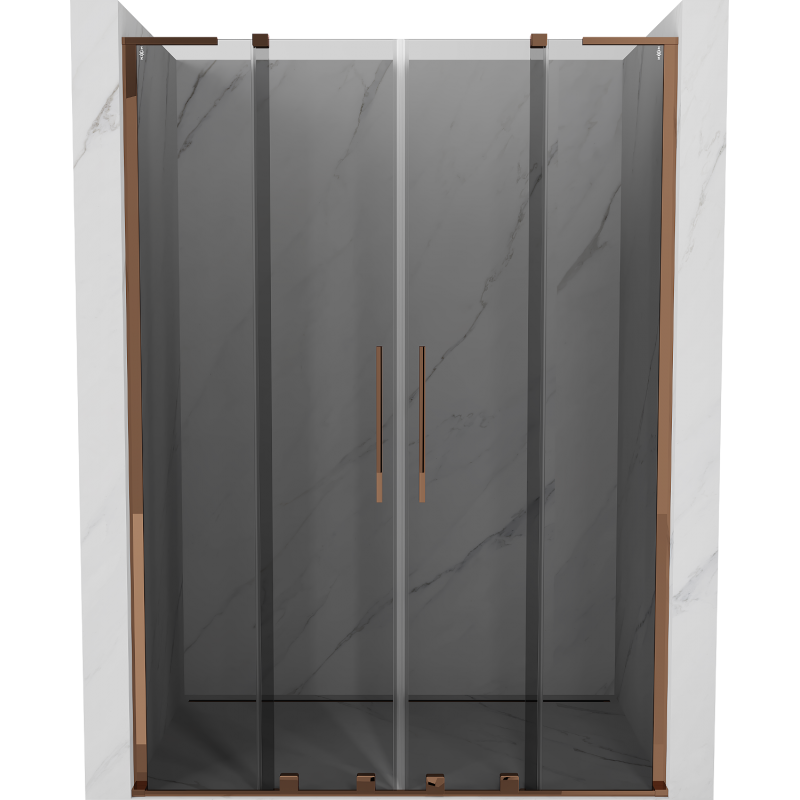 Mexen Velar L Duo posuvné sprchové dvere 150 cm, grafit, ružové zlato - 871-150-003-42-60