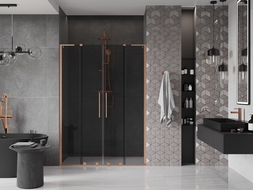 Mexen Velar L Duo sprchové dvere posuvné 140 cm, grafitové, brúsená meď - 871-140-003-42-65