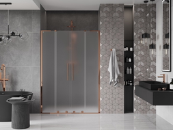 Mexen Velar L Duo posuvné sprchové dvere 140 cm, mrazené, ružové zlato - 871-140-003-32-60