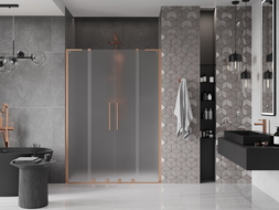 Mexen Velar L Duo posuvné sprchové dvere 140 cm, mráz, brúsená meď - 871-140-003-32-65