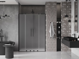 Mexen Velar L Duo posuvné sprchové dvere 140 cm, mrazivé, čierne - 871-140-003-32-70