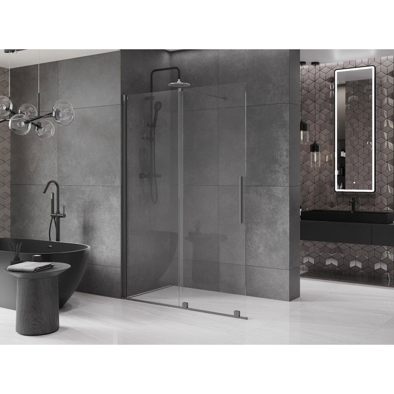 Mexen Velar Posuvná sprchová stena Walk-in 140 x 200 cm, transparentná 8 mm, gun metal - 871-140-000-03-95
