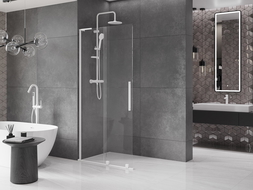 Mexen Velar L posuvná sprchová stena Walk-in 90 x 200 cm, číra 8 mm, biela - 871-090-003-03-20