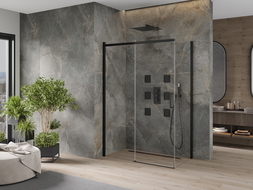 Mexen Omega sprchová kabína, posuvné dvere 140 x 80 cm, transparentnéné, čierna - 825-140-080-70-00
