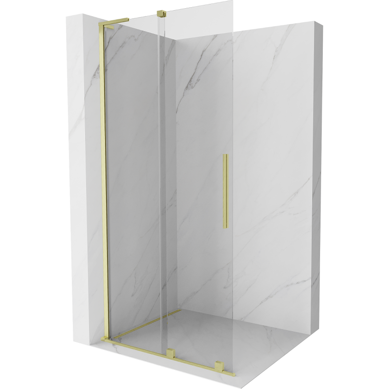 Mexen Velar L posuvná sprchová stena Walk-in 100 x 200 cm, priehľadná 8 mm, zlatá kartáčovaná - 871-100-003-03-55