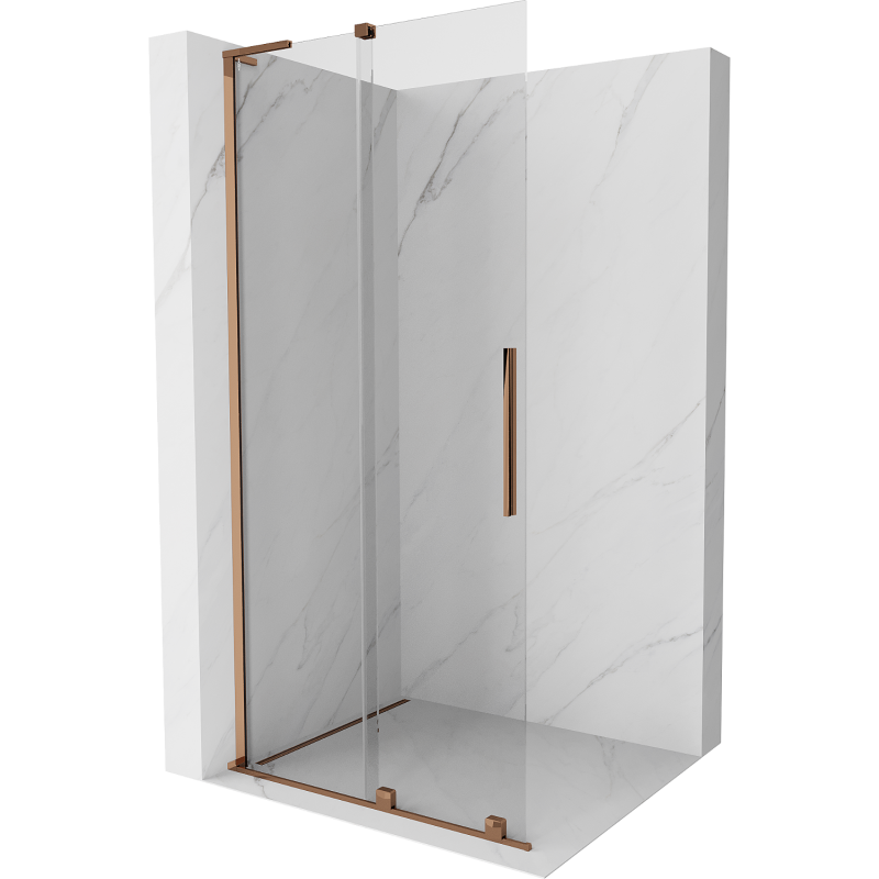 Mexen Velar L posuvná sprchová stena Walk-in 110 x 200 cm, transparentná 8 mm, ružové zlato - 871-110-003-03-60