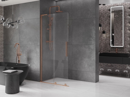 Mexen Velar L posuvná sprchová stenová Walk-in 100 x 200 cm, transparentná 8 mm, brúsená meď - 871-100-003-03-65