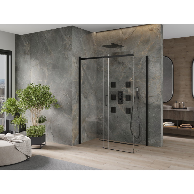 Mexen Omega posuvná sprchová kabína 150 x 80 cm, transparentná, čierna - 825-150-080-70-00