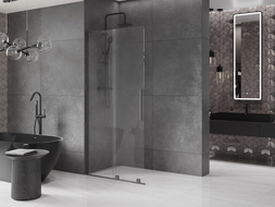 Mexen Velar L Posuvná sprchová stena Walk-in 120 x 200 cm, priehľadná 8 mm, gun metal - 871-120-003-03-95