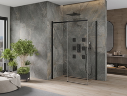 Mexen Omega sprchová kabína, posuvné dvere 160 x 90 cm, transparentnéné, čierna - 825-160-090-70-00