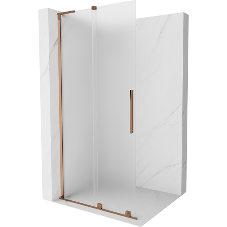 Mexen Velar L posuvná sprchová stena Walk-in 100 x 200 cm, matné 8 mm, ružové zlato - 871-100-003-33-60