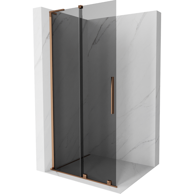 Mexen Velar L posuvná sprchová stena Walk-in 100 x 200 cm, grafit 8 mm, ružové zlato - 871-100-003-43-60
