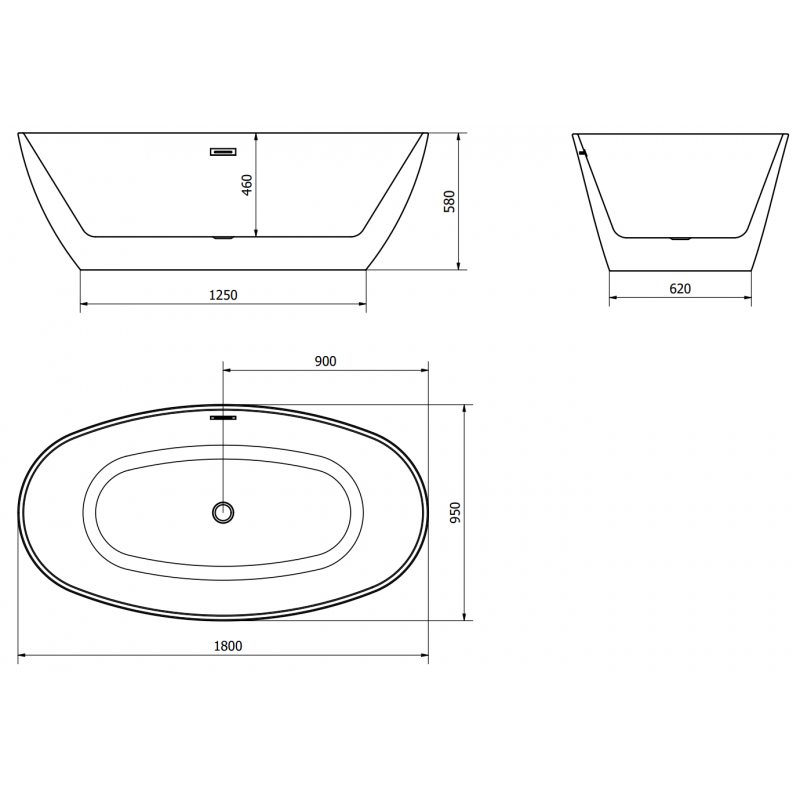Mexen Eris voľne stojaca vaňa 180 x 95 cm, biela, prepad chróm - 53441809500-01