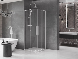 Mexen Velar L Duo posuvná sprchová kabína 80 x 80 cm, transparentná, biela - 871-080-080-02-03-20