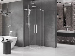 Mexen Velar L Duo posuvná sprchová kabína 90 x 90 cm, transparentná, biela - 871-090-090-02-03-20