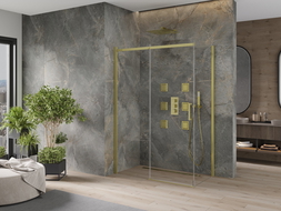 Mexen Omega sprchová kabína, posuvné dvere 140 x 80 cm, transparentnéné, zlatá - 825-140-080-50-00