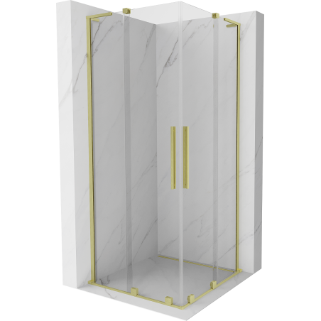 Mexen Velar L Duo sprchová kabína posuvná 80 x 80 cm, priehľadná, zlatá kartáčovaná - 871-080-080-02-03-55