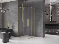 Mexen Velar L Duo sprchová kabína posuvná 80 x 80 cm, priehľadná, zlatá kartáčovaná - 871-080-080-02-03-55