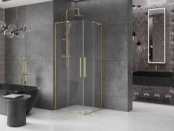 Mexen Velar L Duo posuvná sprchová kabína 90 x 90 cm, priehľadná, zlatá kartáčovaná - 871-090-090-02-03-55