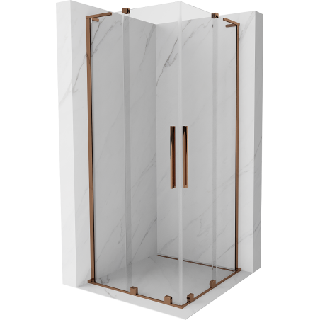 Mexen Velar L Duo sprchový kút posuvný 80 x 80 cm, číry, ružové zlato - 871-080-080-02-03-60