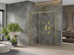 Mexen Omega sprchová kabína, posuvné dvere 140 x 70 cm, transparentnéné, zlatá - 825-140-070-50-00