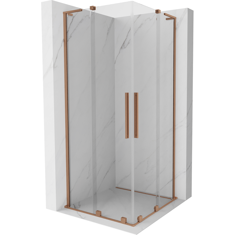 Mexen Velar L Duo sprchová kabína posuvná 100 x 100 cm, transparentná, brúsená meď - 871-100-100-02-03-65