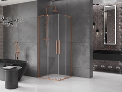 Mexen Velar L Duo sprchová kabína posuvná 100 x 100 cm, transparentná, brúsená meď - 871-100-100-02-03-65