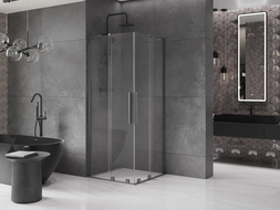Mexen Velar L Duo sprchový kút posuvný 90 x 90 cm, priehľadný, brúsená zbraňová šedá - 871-090-090-02-03-66