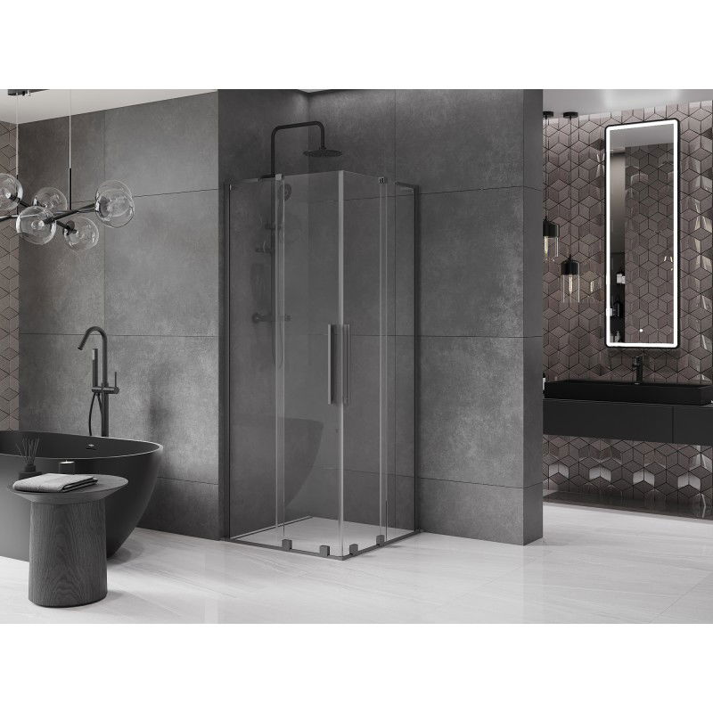 Mexen Velar L Duo posuvná sprchová kabína 80 x 80 cm, priehľadná, gun metal - 871-080-080-02-03-95
