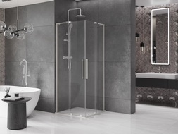 Mexen Velar L Duo sprchový kút posuvný 90 x 90 cm, transparentný, brúsený nikel - 871-090-090-02-03-97