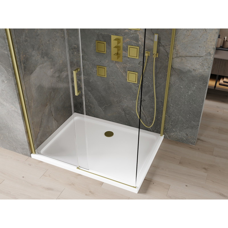 Mexen Omega posuvná sprchová kabína 100 x 90 cm, transparentná, zlatá + sprchová vanička Flat - 825-100-090-50-00-4010