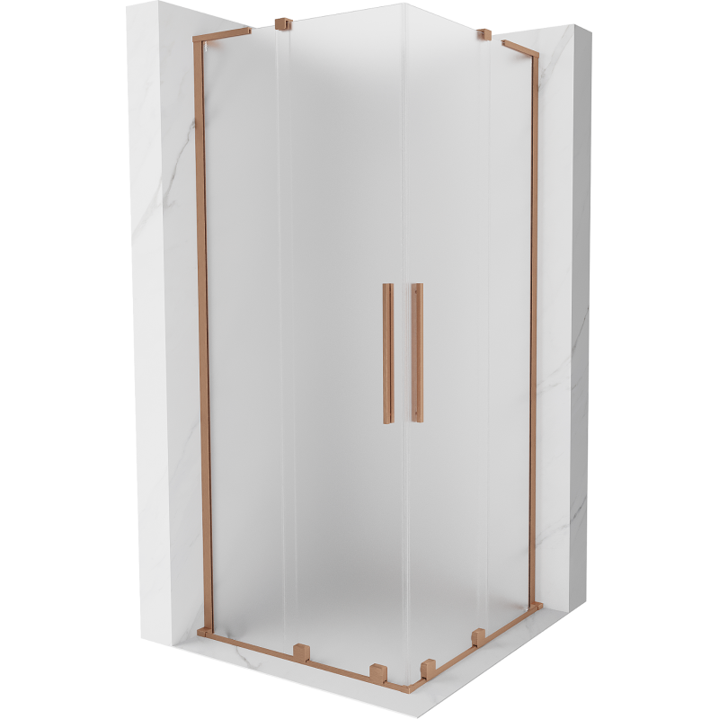 Mexen Velar L Duo posuvná sprchová kabína 100 x 100 cm, mráz, brúsená meď - 871-100-100-02-33-65