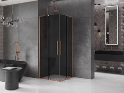 Mexen Velar L Duo sprchovací kút posuvný 80 x 80 cm, grafit, brúsená meď - 871-080-080-02-43-65