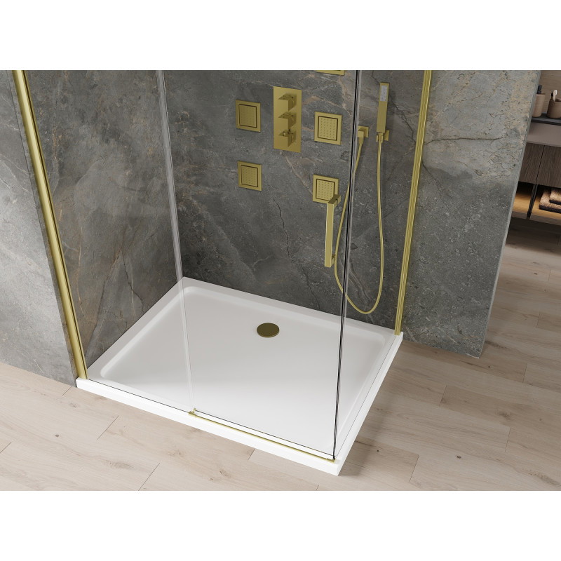 Mexen Omega posuvná sprchová kabína 110 x 90 cm, transparentná, zlatá + vanička Flat - 825-110-090-50-00-4010
