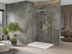 Mexen Omega posuvná sprchová kabína 120 x 70 cm, transparentná, zlatá + recepcia Flat - 825-120-070-50-00-4010