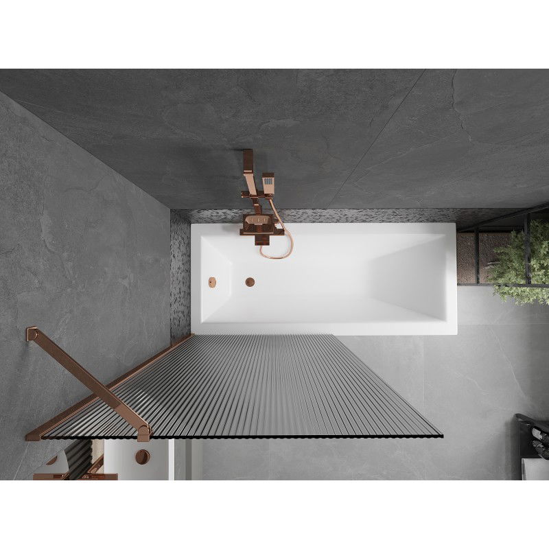 Mexen Next vaňový paraván, jednokrídlový 90 x 150 cm, prúžky, ružové zlato - 895-090-000-00-09-60