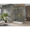 Mexen Omega zasúvacia sprchová kabína 130 x 70 cm, transparentná, zlatá + brodzik Flat - 825-130-070-50-00-4010