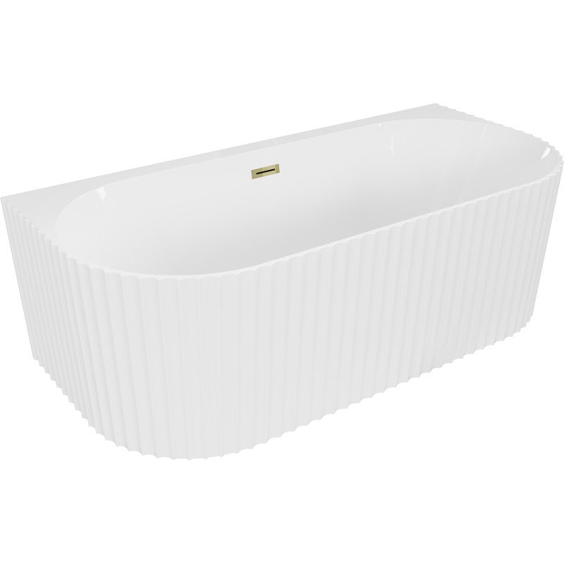 Mexen Sella voľne stojaca vaňa k stene ryhovaná 150 x 75 cm, biela lesk, prepad zlatý - 52711507500-50