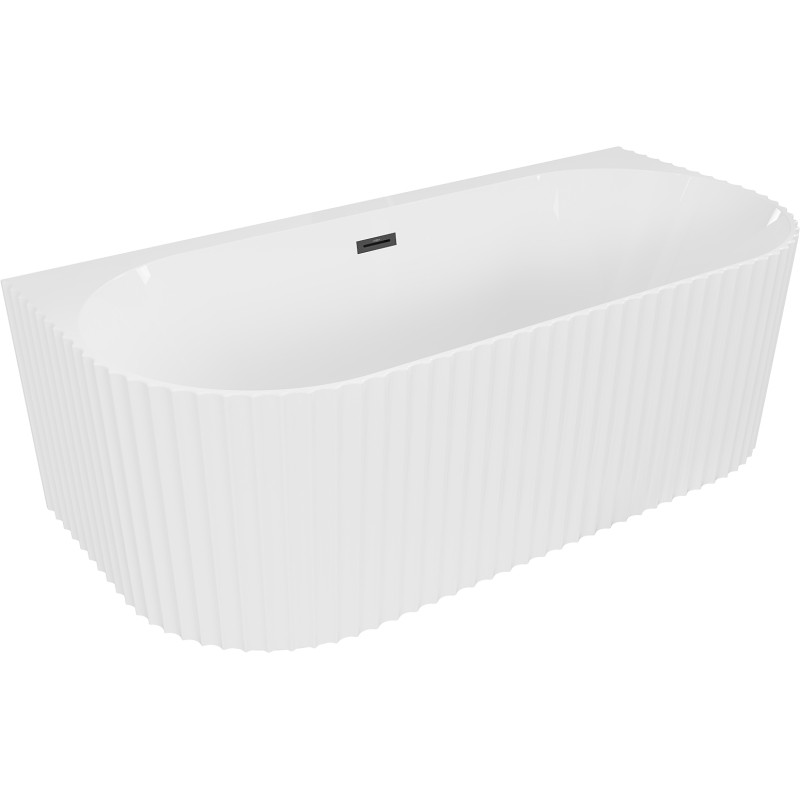 Mexen Sella voľne stojaca vaňa pri stene ryhovaná 150 x 75 cm, biela lesklá, prepad čierny - 52711507500-70