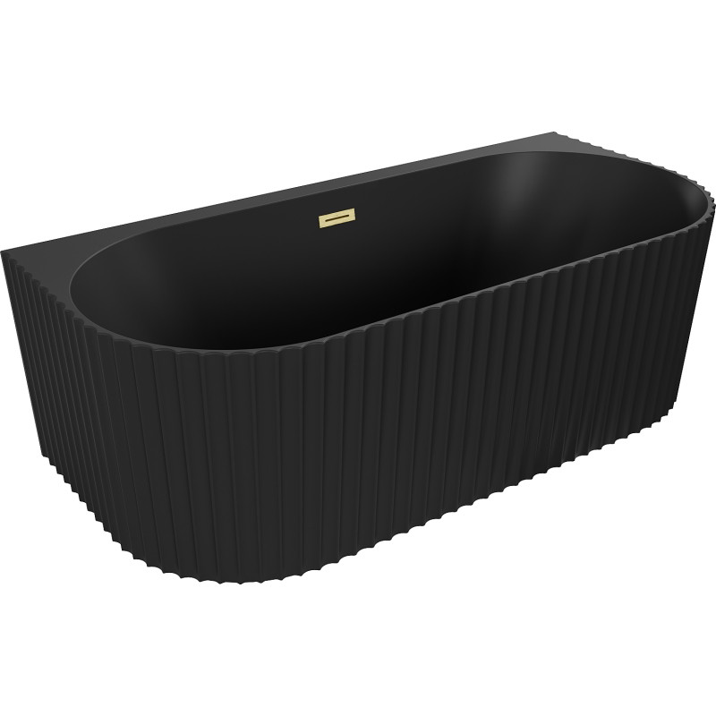 Mexen Sella voľne stojaca pri stene rebrovaná vaňa 150 x 75 cm, čierna matná, prepad zlatý kefovaný - 52711507571-55