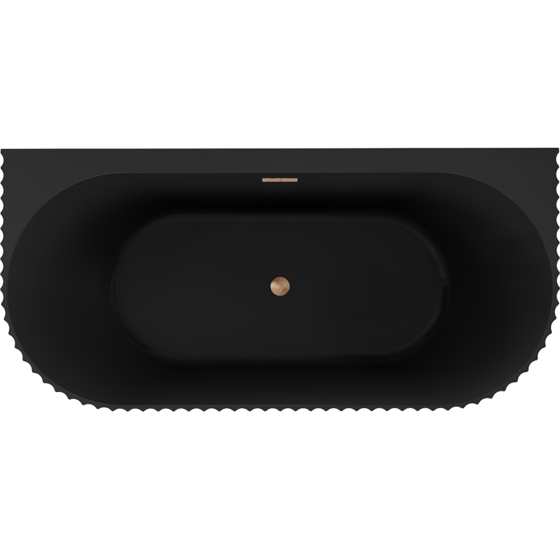 Mexen Sella voľne stojaca vaňa k stene s ryhovaním 150 x 75 cm, čierna matná, prepadová kefa medená - 52711507571-65