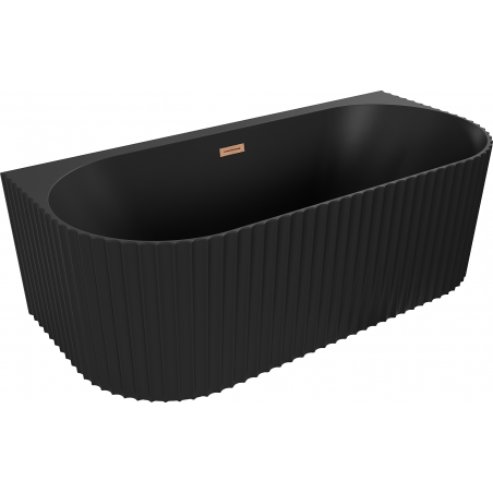 Mexen Sella voľne stojaca prístenná ryhovaná vaňa 150 x 75 cm, čierna matná, prepad medená kefovaná - 52711507571-65
