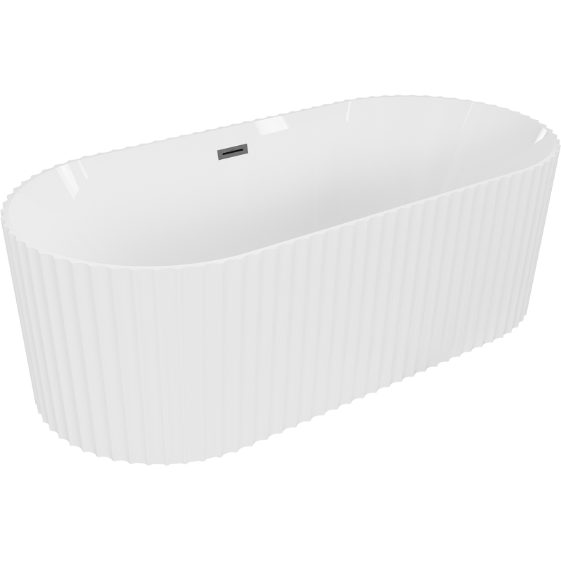 Mexen Paola voľne stojaca vaňa ryhovaná 170 x 80 cm, biela lesklá, preliv gun metal - 52721708000-95