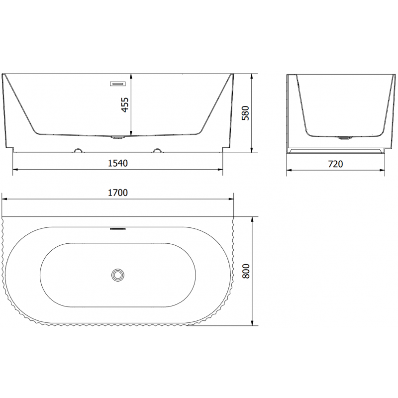 Mexen Sella Voľne stojaca vaňa pri stene ryhovaná 170 x 80 cm, biela lesklá, prepad gun gray brúsený - 52711708000-66