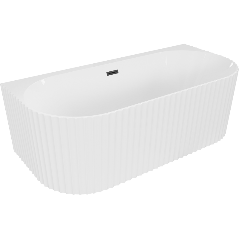 Mexen Sella voľne stojaca vaňa k stene s ryhováním 170 x 80 cm, biela lesklá, čierny prepad - 52711708000-70