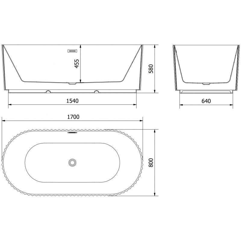 Mexen Paola voľne stojaca vaňa ryhovaná 170 x 80 cm, biela matná, prepad chróm - 52721708001-01